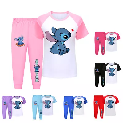 Buy Kids Lilo And Stitch Pajamas Set Home Clothes Short Sleeve Cotton T Shirt Pants  • 12.99£