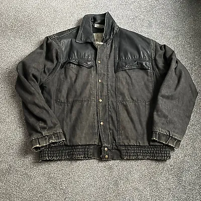 Buy Vintage GUESS Denim Jacket Large Black Georges Marciano Leather Made USA • 40£