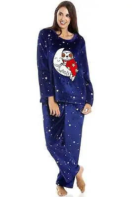 Buy Camille Womens Blue Supersoft Fleece Sloth Character Pyjama Set • 21.99£