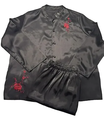 Buy BHS Japanese Kimono Style Ladies Pyjama Set UK 16/18 Black BNWT 2 Pcs Polyester • 18£