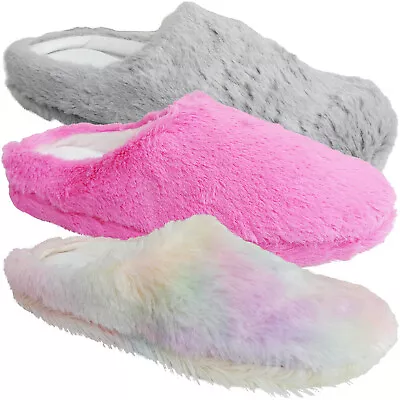 Buy Womens Ladies Slip On Bedroom House Indoor Faux Fur Slippers Sliders Shoes Size • 6.95£