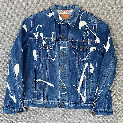 Buy LEVIS Jacket Womens Large Blue Denim Acid Splash Paint Splatter Skull Button Up • 30£