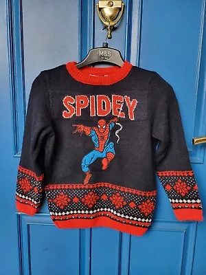 Buy BNWT M&S Marvel Kids Navy Mix Spiderman Christmas Jumper Size 6-7 Years -RRP £18 • 11.99£