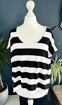 Buy Hush Women’s Scoop Neck T-Shirt Black/White Stripe Size XS Oversized • 14£