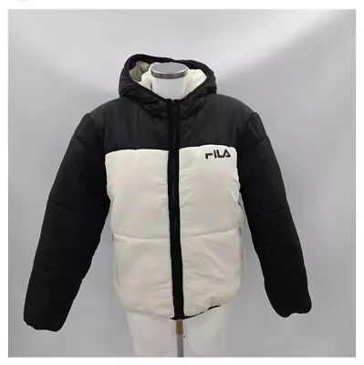Buy BNWT Fila Mens Puffer Jacket Black&White Hood Size S • 45£