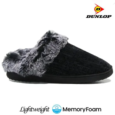 Buy Ladies Dunlop Memory Foam Slippers Winter Warm Comfort Slip On Mules Shoes Size • 6.95£
