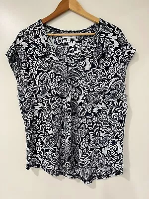 Buy Witchery Floral V-Neck Casual Linen Top Black White Size Large • 13.28£