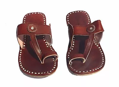 Buy Womens Slippers Brown Leather Sandals Handmade Slip On Big Size Sandals Shoes • 28.79£