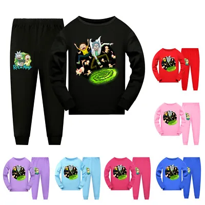 Buy New Kids Rick And Morty Pyjamas Top+Pants Cotton PJ Set Sleeping Pajamas Sets • 12.99£