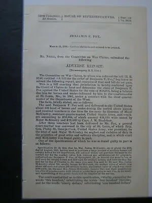 Buy Government Report 1896 Benjamin F Fox Civil War Claims Sold Horses & Mules To US • 17.84£