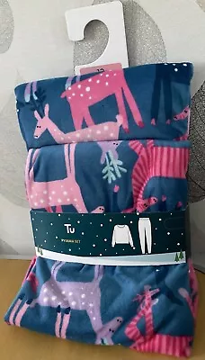 Buy Ladies Tu Pretty Reindeer Soft Touch Long Sleeve / Leg Pyjamas Size 12 Bnwt Xmas • 14.95£