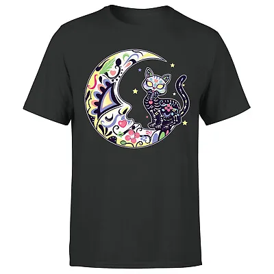 Buy Cat And Moon Sugar Skull Dia De Day Of The Dead Tee  Womens T-Shirt#P1#OR#A • 9.99£