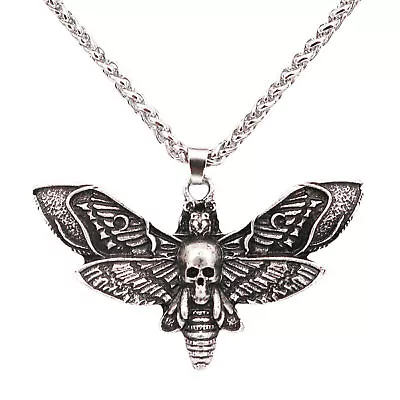 Buy Gothic Mens Skull Moth Pendant Necklace Vintage Jewelry W/ Stainless Steel Chain • 8.61£