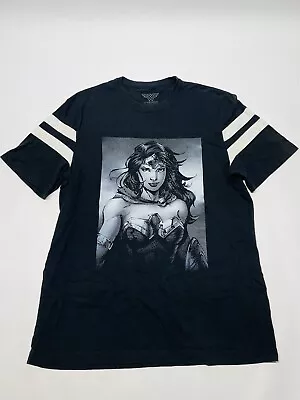 Buy DC Wonder Woman Shirt Womens XL  Black & White Graphic Tee Striped Short Sleeve • 9.42£