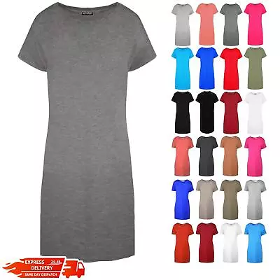 Buy Womens Ladies Tunic Baggy Longline Oversized Cap Sleeve Long T Shirt Mini Dress • 5.49£