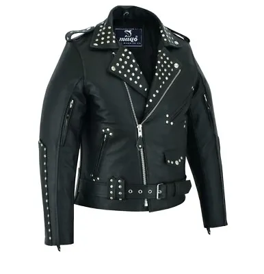 Buy Men's Genuine Cow Leather Studded Black Motorbike Biker Style Jacket • 89.99£