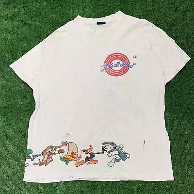 Buy Vintage T Shirt Mens XL Cream White Graphic Print Looney Tunes Cartoon Comic 90s • 18£