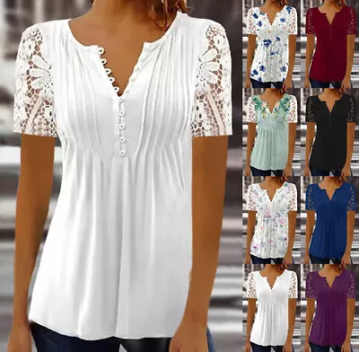 Buy UK Women's Summer V-Neck Tops T-Shirts Ladies Floral Casual Blouse Tee Plus Size • 9.49£