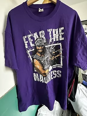 Buy WWE Randy Savage Shirt XXL “FEAR THE MADNESS” Vintage Purple Wrestling Merch • 29.99£