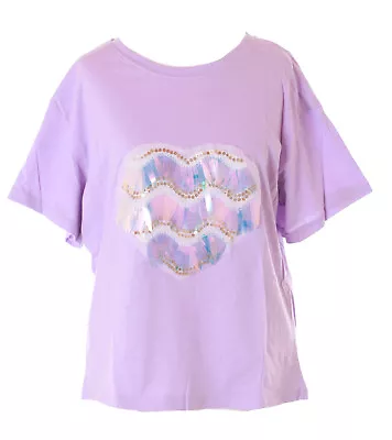 Buy TP-143-1 Purple Heart Hologram Sequin T-Shirt Pastel Goth Sweet Lolita Kawaii • 8.86£