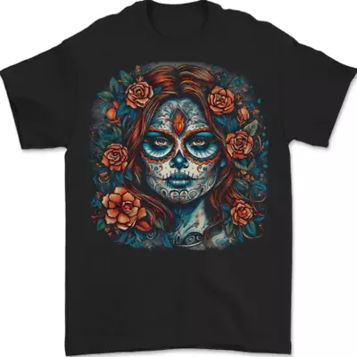 Buy Day Of The Dead Sugar Skull Girl Santa Muerte Mens T-Shirt 100% Cotton • 10.48£