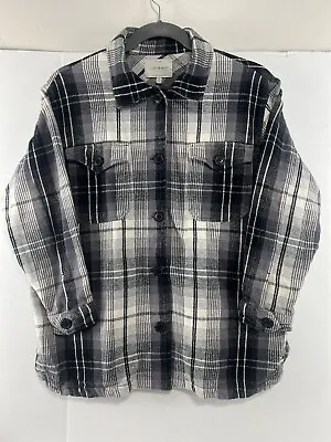 Buy Lucky Brand Women's Flannel Oversized Shirt Jacket Size Large Tartan Plaid Black • 16.10£