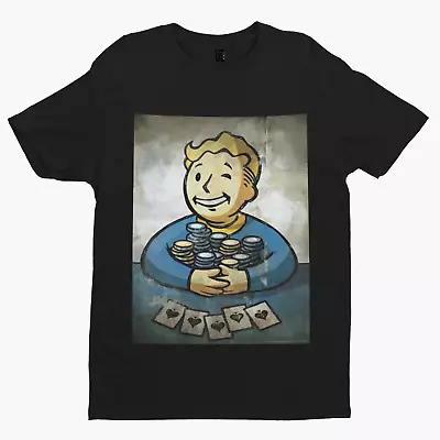 Buy Vault Boy Poker T-Shirt - Cool Gamer Funny Retro Game Comic Arcade Fallout Nerd • 8.39£