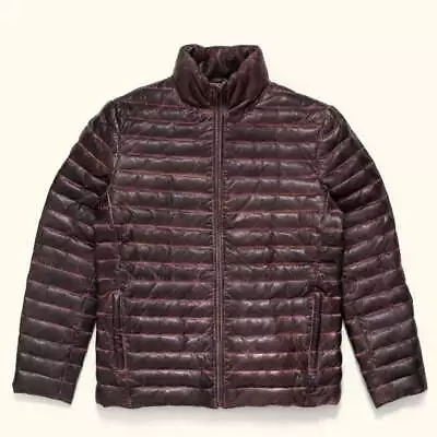 Buy Men's Vintage Distressed Dark Brown Sheep Leather PUFFER Lightweight Jacket • 25.31£