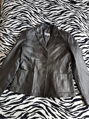 Buy Black Real Leather Blazer Jacket Genuine Leather 90s Gothic Size L Large Vintage • 39.99£