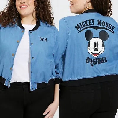 Buy Torrid X Disney Americana Mickey Mouse Chambray Bomber Jacket Size 3X • 57.64£