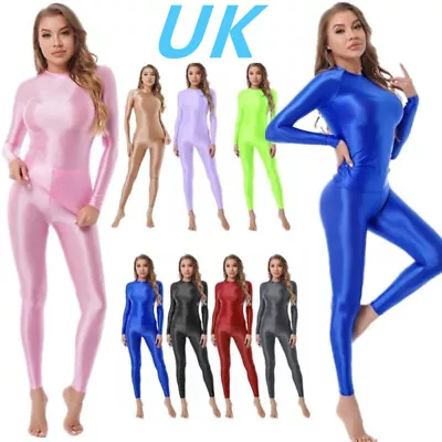 Buy UK Women 2Pcs Glossy Tracksuit Stretchy Long Sleeve Tops And Pants Yoga Outfits • 8.99£