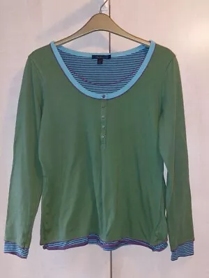 Buy BODEN Double Layer Cotton Top Green With Blue Stripes  Size 10-12 LSleeves VGC • 10.50£