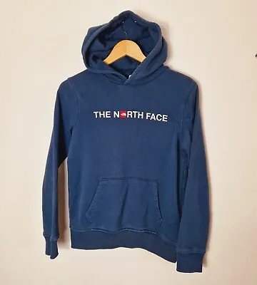 Buy North Face Hoodie Boys Size L Navy Blue Pullover Outdoor Casual Spell Out Logo • 12.50£