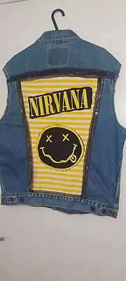 Buy Customised Levis Nirvana Denim Battle Vest Jacket Size Large LOOK FESTIVAL  • 5£