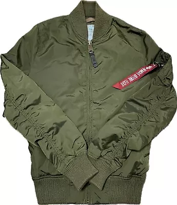 Buy Women’s Alpha Industries MA1 Flight Bomber Jacket Nylon Khaki Green Size Small • 54.50£