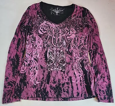 Buy Rock & Roll Cowgirl Pink Black Tie Dye Metallic Graphics Shirt Junior's Large • 19.30£