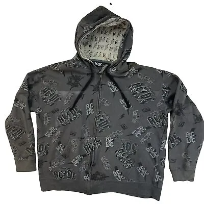 Buy AC/DC Rockware Hoodie Zip Up Jacket Men XL Gray Graphic All Over Print 2008 READ • 19.17£