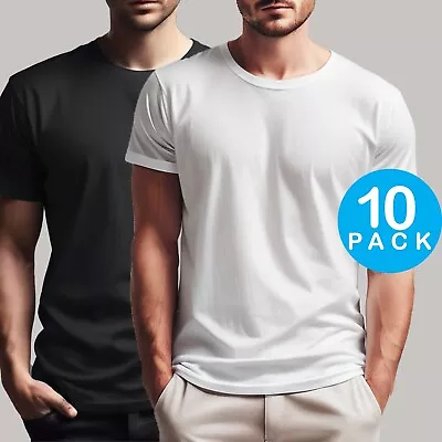 Buy Mens 5 Or 10 Pack Plain T Shirt Crew Neck Tee 100% Cotton • 14.95£