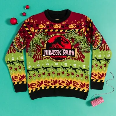 Buy Official Jurassic Park Roar Knitted Christmas Jumper : S,L,XL,3XL,4XL • 39.99£