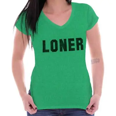 Buy Loner Antisocial Introvert Shy Solitary Gift Womens Juniors Petite V-Neck Tee • 18.89£