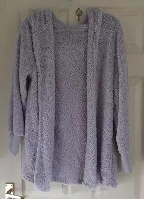 Buy Grey Fluffy Fleece Hooded Open Cardigan Shorts Lounge Set, Unbranded Size M • 5£