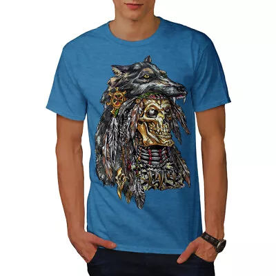 Buy Wellcoda Wolf Metal Death Skull Mens T-shirt, Skull Graphic Design Printed Tee • 15.99£