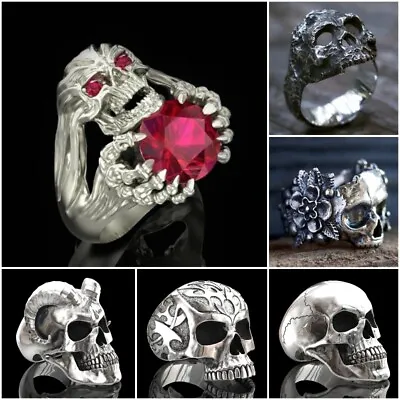 Buy Fashion Stainless Steel Gothic Punk Biker Rings Men Women Skull Jewelry Size6-13 • 3.58£