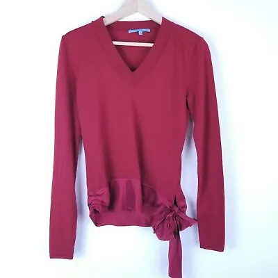 Buy Antonio Melani Sweater S V-neck Balletcore Red Wool Silk Band And Bottom Tie • 21.21£