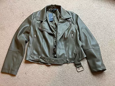 Buy BNWT FRENCH CONNECTION Ladies Faux Leather Olive Green Jacket Size M 10-12 • 25£