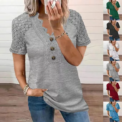 Buy Womens Lace Sleeve Blouse T Shirt Tops Plus Size Ladies Loose Casual Summer Tee • 12.99£