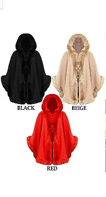 Buy New Arrival  Warm Winter Hood Faux Fur Lush Cape Ladies Hooded Wrap Poncho  • 19.99£