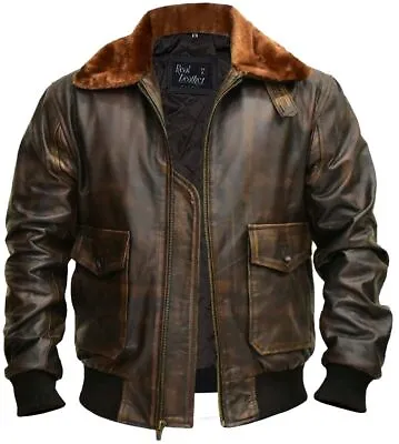 Buy G-1 Flying Aviator Bomber A-2 Flight Distressed Brown Men's Real Leather Jacket • 99.99£