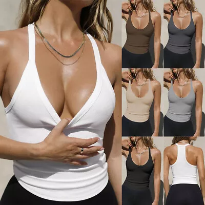 Buy Womens Summer Low-cut Vest Sleeveless T-Shirt V Neck Stretch Tank Tops Camisole • 9.99£