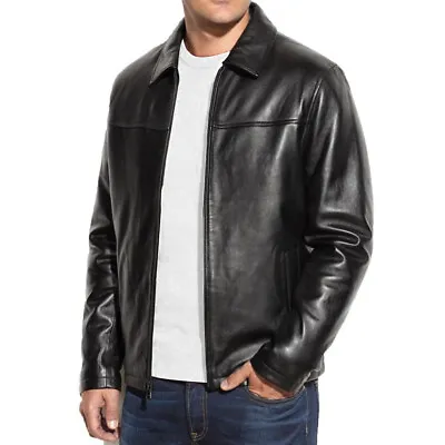 Buy Men's Real Leather Black Lambskin Classic Casual Wear Biker Blue Outwear Jacket • 91.89£